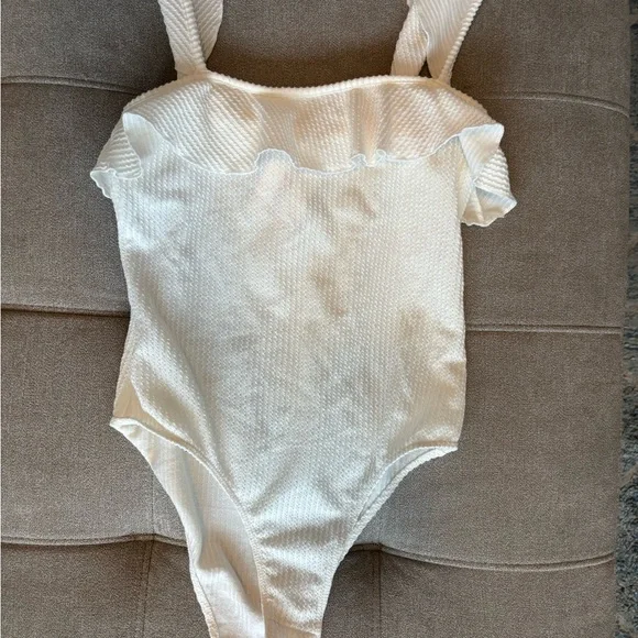 Caution To The Wind White Bodysuit with boxed Neckline and Thin Straps - Picture 1 of 3